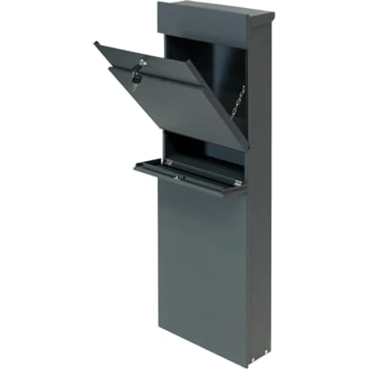 WESTMANN Paketbox Pina, abschließbar mit 2 Schlüsseln, wetterfester pulverbeschichteter Stahl, RAL 7016, LxBxH 40x14x111 cm, inkl. Befestigung – Bild 5