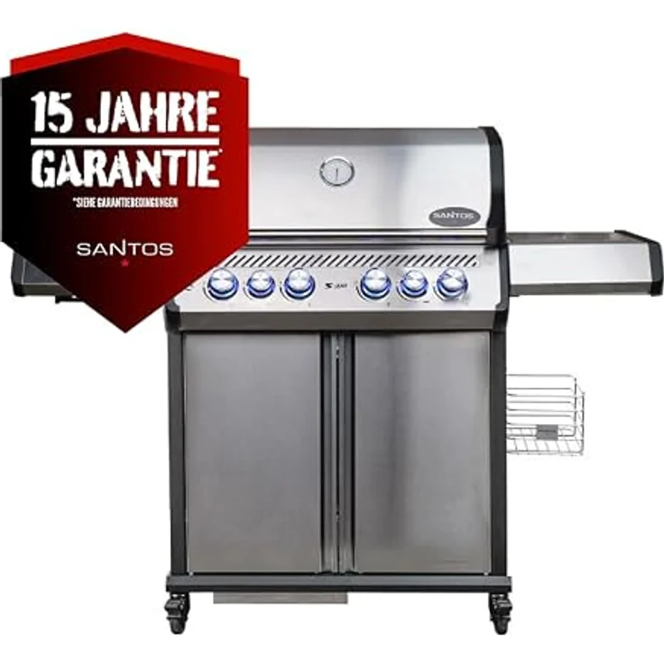SANTOS S-418 Pro Edelstahl Gasgrill mit Seitenbrenner, Heckbrenner, hochwertiger Edelstahlhaube und Profi-Ausstattung – Bild 2