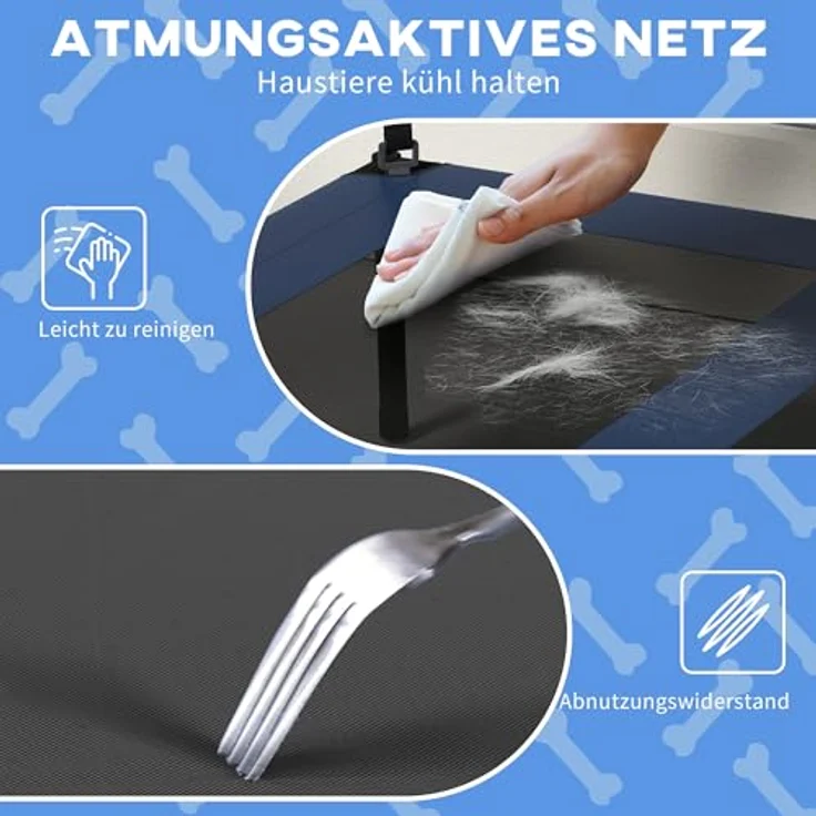 PawHut Erhöhtes Hundebett mit Baldachin, Atmungsaktive Outdoor Hundeliege, Dunkelblau, 91 x 76 x 89 cm für große Hunde – Bild 5