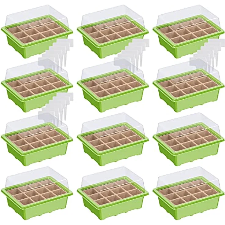 12 x WELLGRO Mini Gewächshaus inkl. Pflanzschilder - für bis zu 12 Pflanzen - ca. 19 x 14,5 x 11cm je Zimmergewächshaus mit Pflanzeinsatz