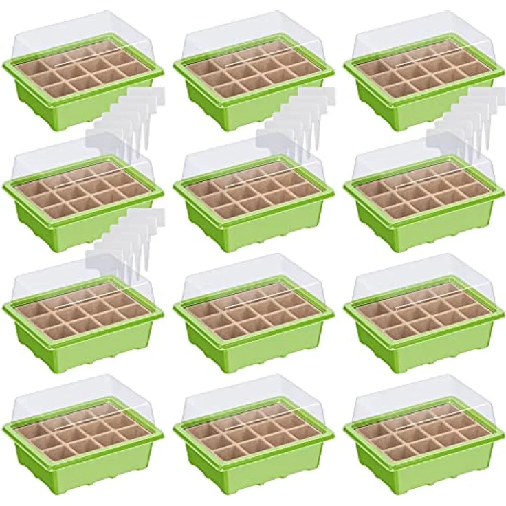 12 x WELLGRO Mini Gewächshaus inkl. Pflanzschilder - für bis zu 12 Pflanzen - ca. 19 x 14,5 x 11cm je Zimmergewächshaus mit Pflanzeinsatz – Bild 1