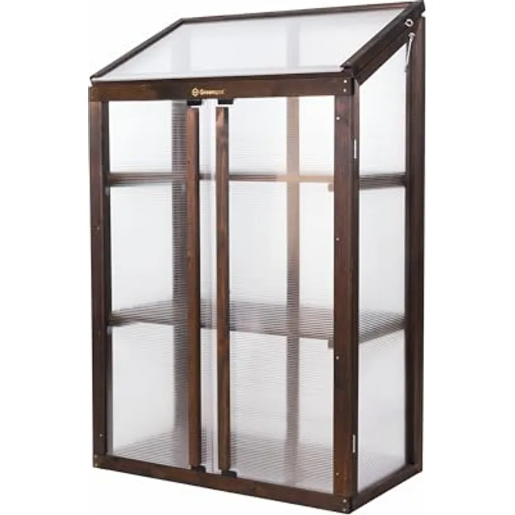 Greenspot Mini-Gewächshaus für Balkon und Terrasse, 80 x 42 x 120 cm, stabil mit 3 Regalen, Dark Rosewood