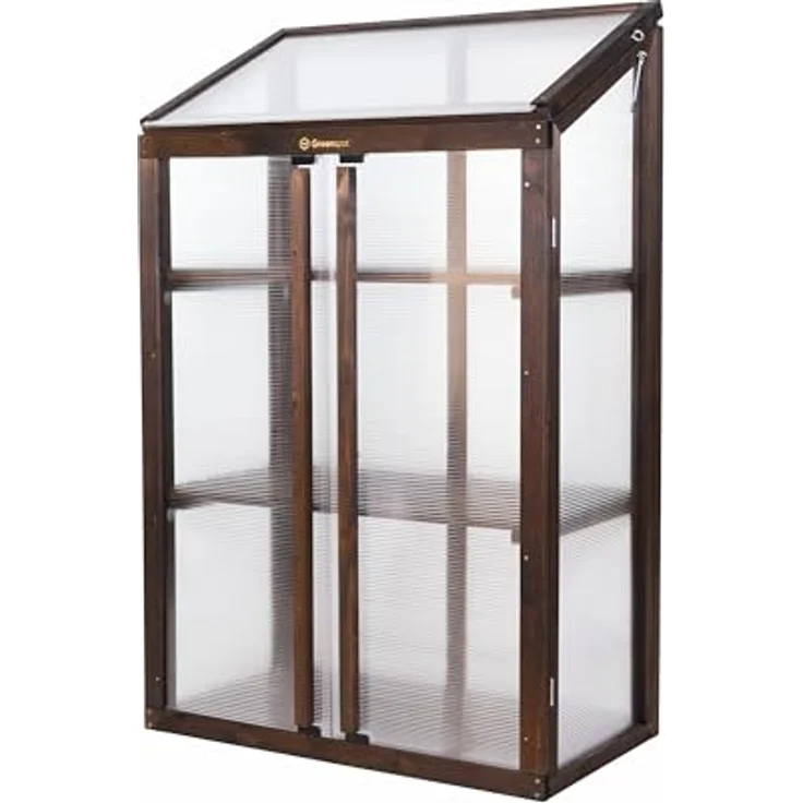 Greenspot Mini-Gewächshaus für Balkon und Terrasse, 80 x 42 x 120 cm, stabil mit 3 Regalen, Dark Rosewood – Bild 1