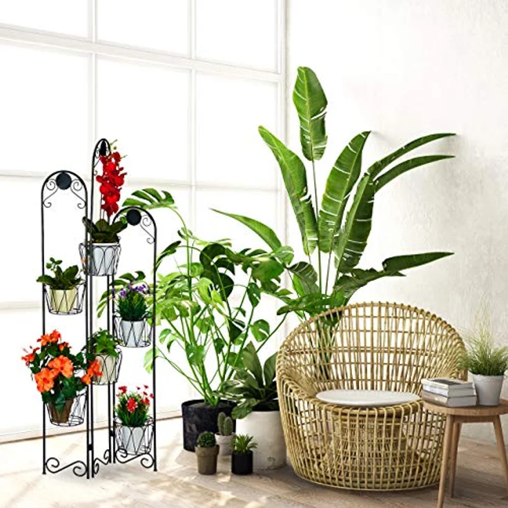 Relaxdays Blumenständer Metall, Paravent für Blumentöpfe, 6 Ablagen, Blumentreppe Indoor & Outdoor, H: 140 cm, schwarz – Bild 5