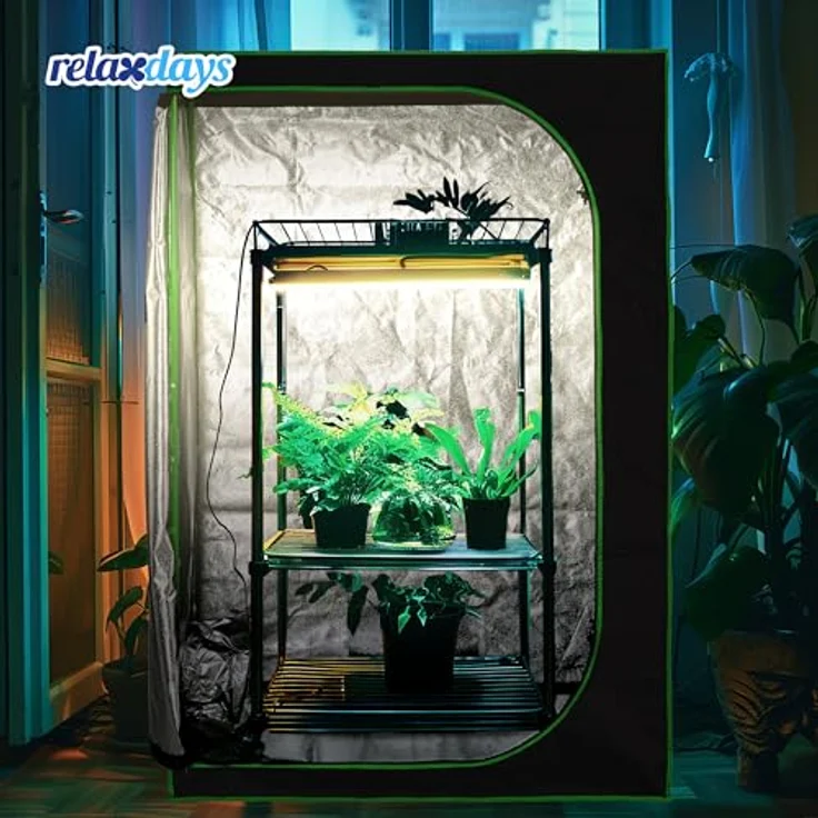 Relaxdays Gewächshaus Growbox, dunkler Growschrank mit 95% Lichtreflexion, 4 Zugängen und Sichtfenster – Bild 3