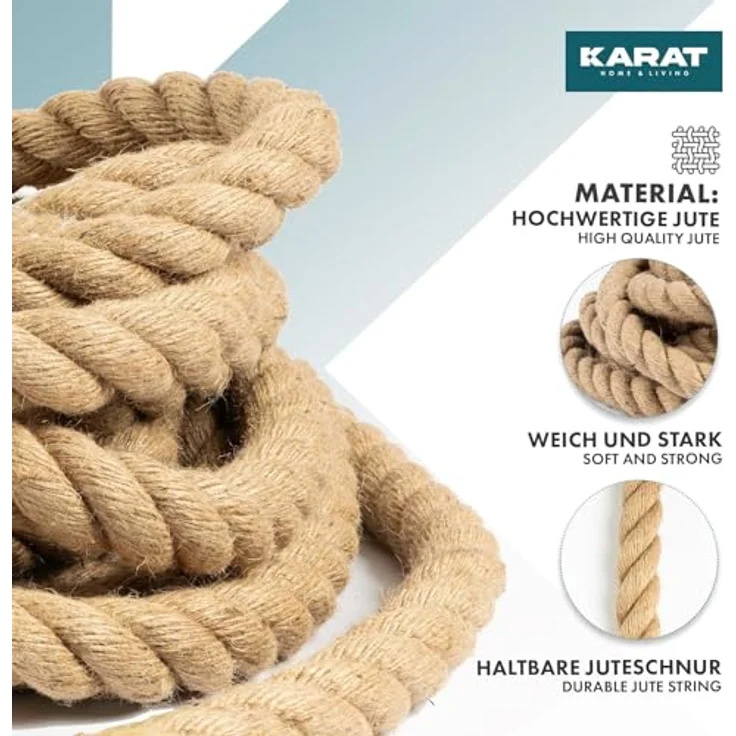 KARAT Juteseil Kletterseil 30m, 26mm dick, 100% Naturjute, robust und griffig für Sport, Garten und Bastelarbeiten – Bild 3