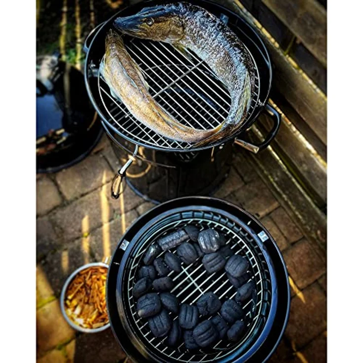 BBQ-Toro Räuchertonne Oak Ø 47 cm | Smoker Grill, Holzkohlegrill mit Thermometer und Wasserwanne – Bild 2