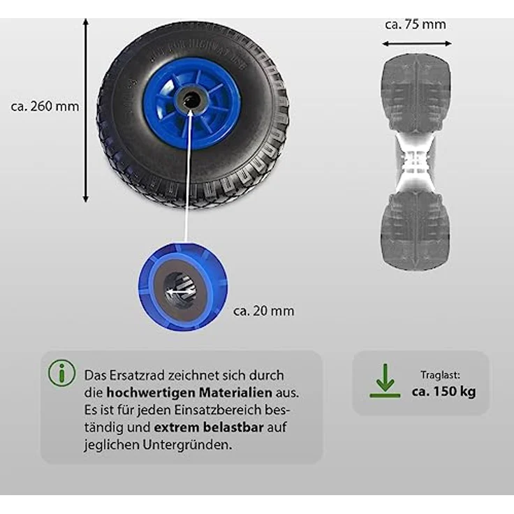 2X TRUTZHOLM Sackkarrenrad Vollgummi 260 x 85 mm 3.00-4 PU Sackkarre Ersatzrad Bollerwagenrad – Bild 2