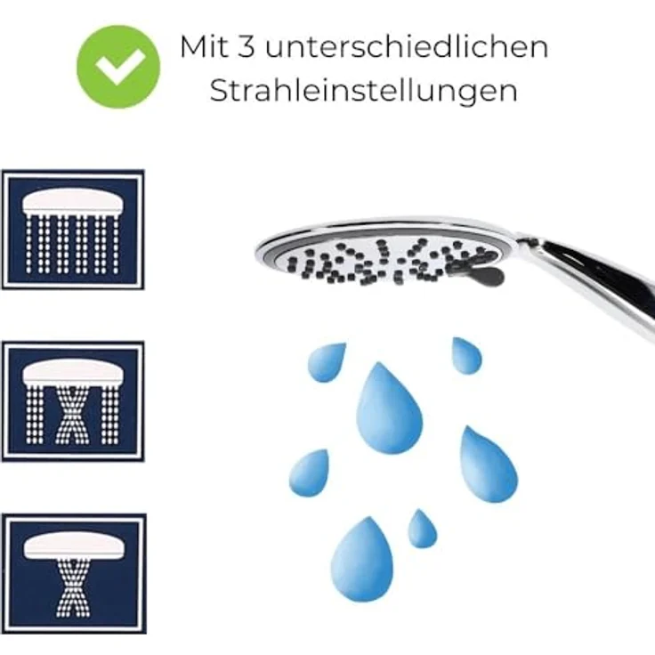 GarPet Handbrause Duschkopf 3 Funktion Duschbrause Wassersparender Brausekopf, Chromfarben – Bild 3