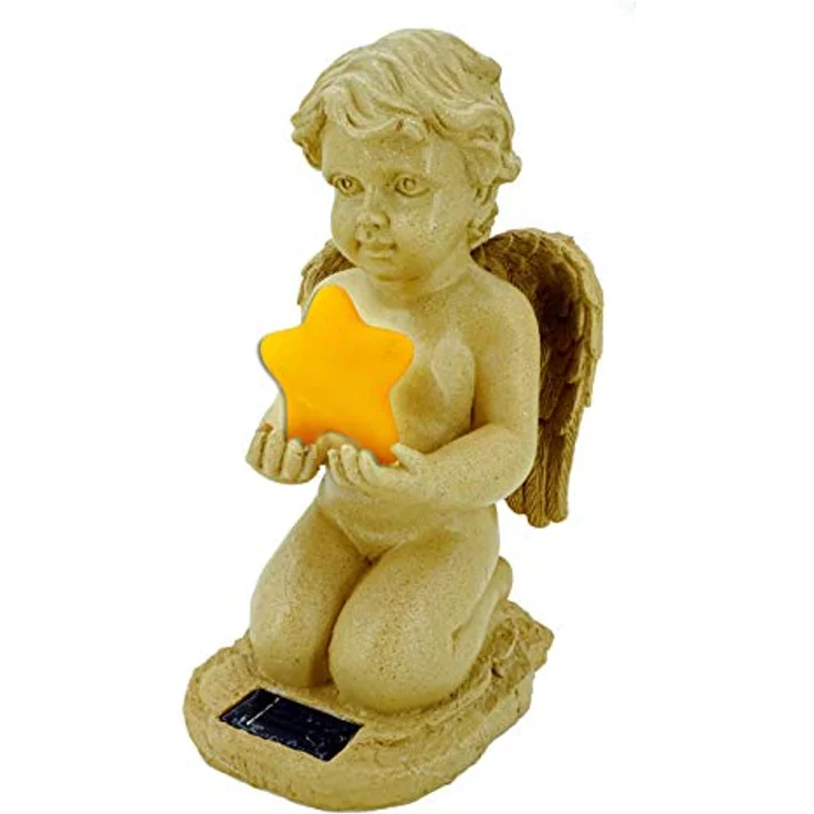 ABC Home Garden Gartenfigur Dekofigur Engel mit Stern Innen-& Außenbereich Solarbetrieben – Bild 2