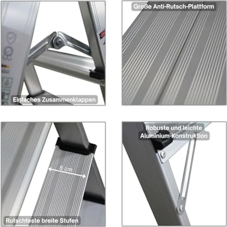 PROREGAL® Stehleiter APOLLO, beidseitig begehbar, Traglast 150kg, Aluminium, Größe 2x3 – Bild 3