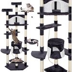 SPRINGOS Katzenkratzbaum Kratzbaum 2 Katzenhäuser Plattformen Liegemulde 203 cm, Graphit-Weiß