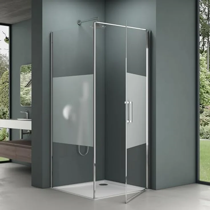 Mai & Mai Duschkabine Eckeinstieg 80x100x195 cm, Hebe-Senk-Mechanismus, 8mm ESG-Sicherheitsglas mit Nano-Beschichtung und Milchglas-Streifen, inkl. Duschtasse Rav36-Plus – Bild 2