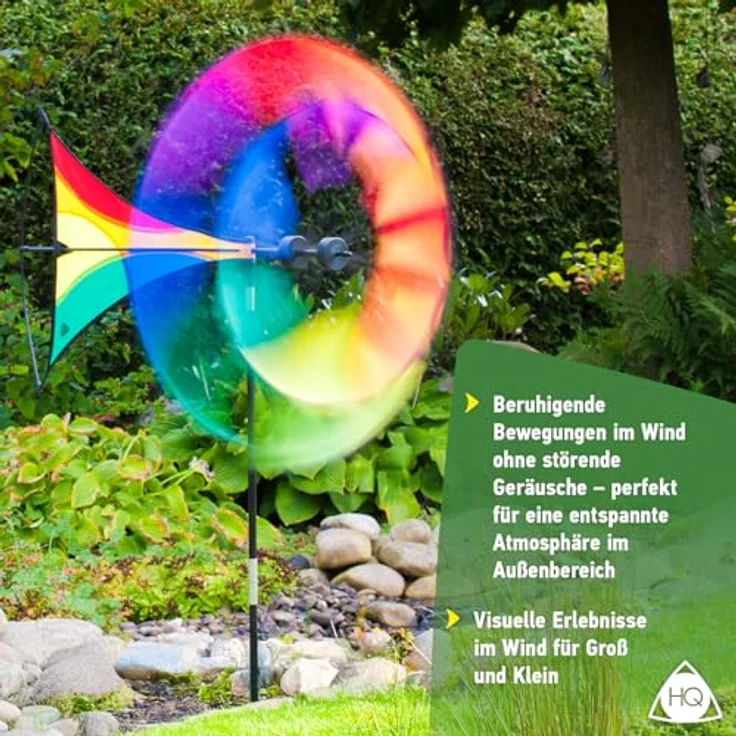 HQ Design Windspiration Windmühle, UV-beständig und wetterfestes Windspiel für Garten, Terrasse und Balkon, inkl. Standstab, Illusion Rainbow – Bild 3