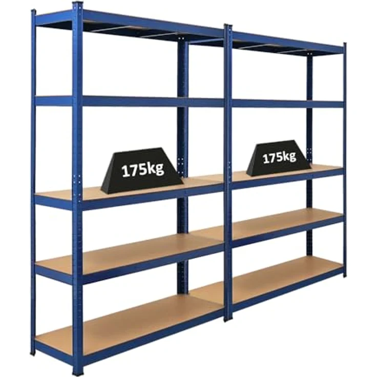 Proregal Schwerlastregal Mega Deal Ragnar, H x B x T: 180 x 120 x 40 cm, Traglast pro Boden: 175 kg, 5 Böden, Stecksystem, Blau – Bild 1