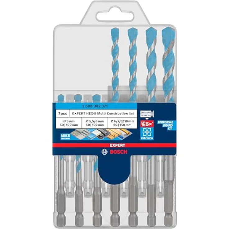 Bosch 7x EXPERT HEX-9 Multi Construction Bohrer-Set (für Beton, Soft Ceramic Tiles, Ø 5-10 mm, Professional Zubehör Schlagbohrer, Schrauber, Bohrmaschine) – Bild 2