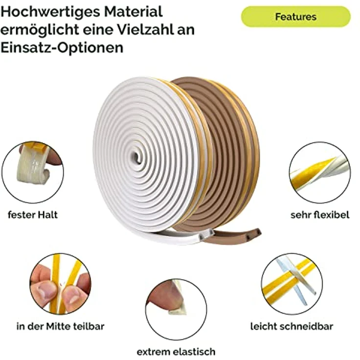 Nematek Insektenschutz-Fensterrahmen Nematek® Dichtungsband für Tür- und Fensterspalten, selbstklebend, weiß/braun, 2 x 3m, bis zu 40% Heizkosteneinsparung – Bild 4
