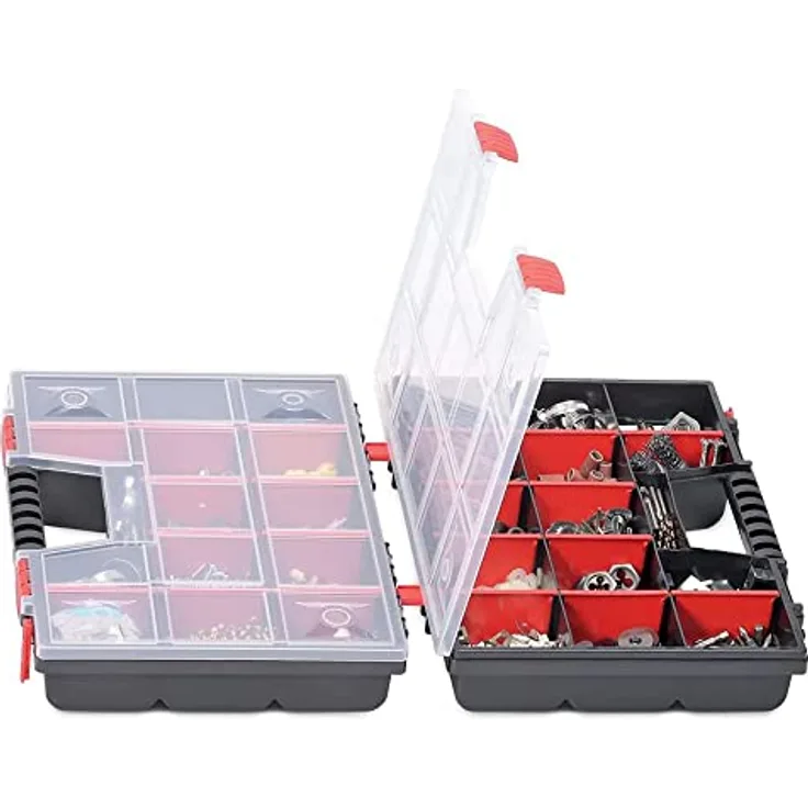 Doppelter Sortimentskasten Kleinteilemagazin Sortimentsbox mit Trennwänden Kunststoff 39 x 29 x 13 cm
