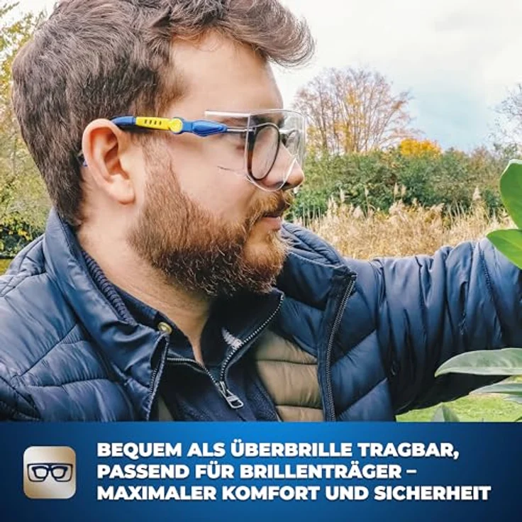 S&R Arbeitsschutzbrille Überbrille für Brillenträger, Stoßfestes Polycarbonat, Transparent, UV 400 Schutz, EN166, Verstellbare Bügel, Set mit 2 Stück inkl. Schützhülle und Reinigungstuch – Bild 4