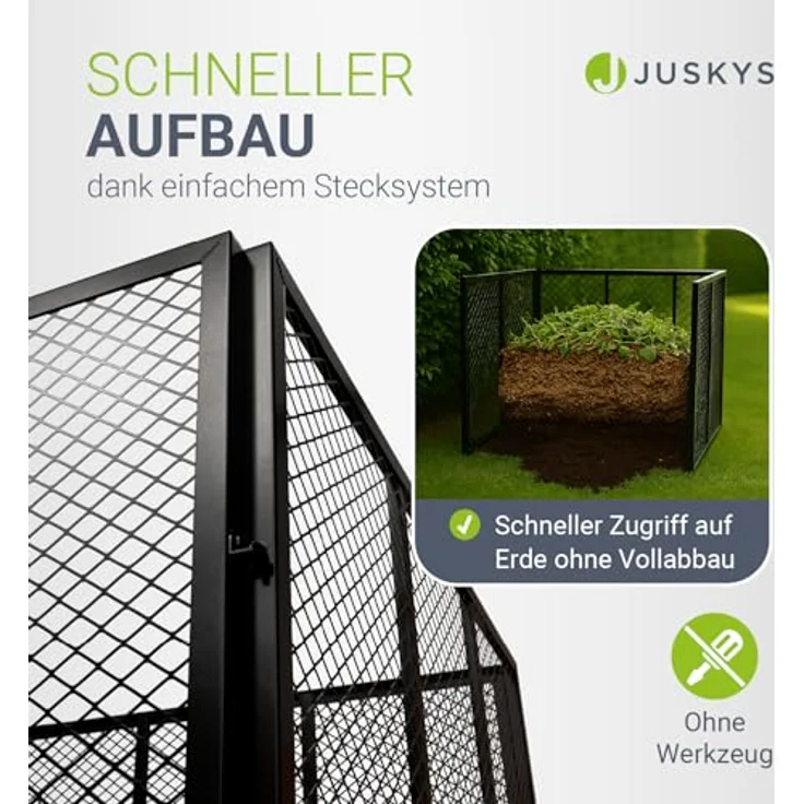 Juskys Metall Komposter 450 L, verzinkter & pulverbeschichteter Stahl, wetterfest mit Gitterrahmen-Belüftung, schnelles Kompostieren – Schwarz – Bild 5