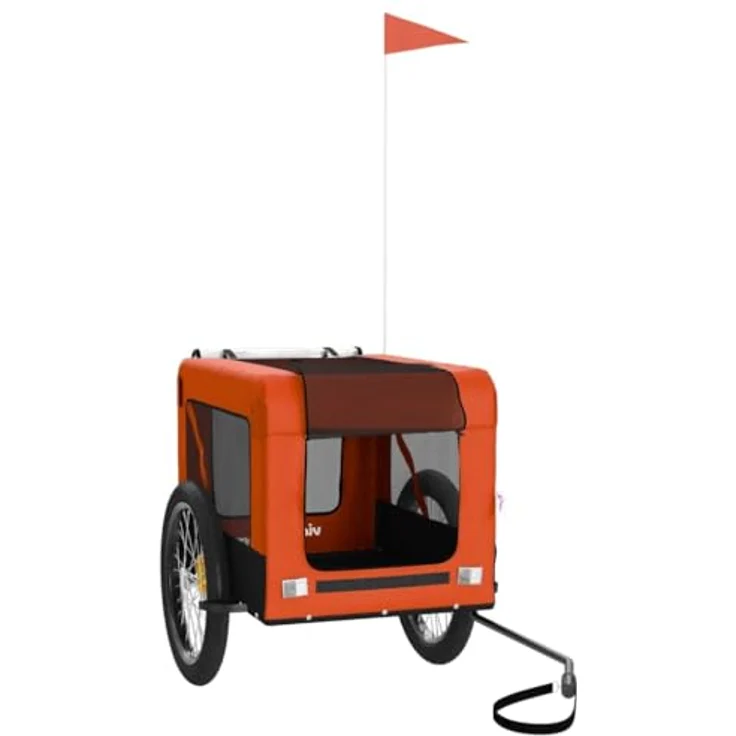 vidaXL Hunde-Transportbox Fahrradanhänger Orange Schwarz Oxford-Gewebe Eisen 45 kg Tragfähigkeit – Bild 3