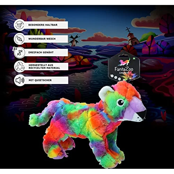 FantaZoo Leopard - Buntes und recyceltes Hundekuscheltier - sehr robust, weich und langlebig - geeignet für mittelgroße Hunde - M - 30 x 17 cm – Bild 3
