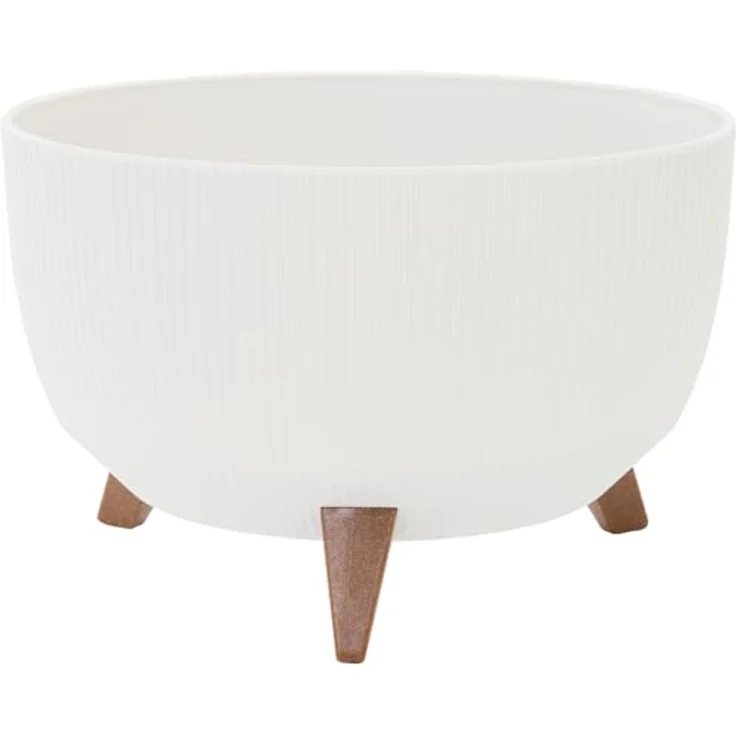 Siena Garden Pflanzgefäße Oslo Stripe, weiß mit Streifenoptik, 40 x 25 cm, Kunststoff auf Füßen, witterungs- und UV-beständig, mit Einsatz – Bild 1