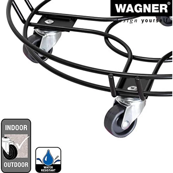 WAGNER Pflanzenroller Black Ø 38 x 9,5 cm I Black Edition Blumenroller für Außenbereich + Innenbereich, schwarz I Kübelroller aus Stahl mit Randbegrenzung I Tragkraft 100kg - 20093401 – Bild 5