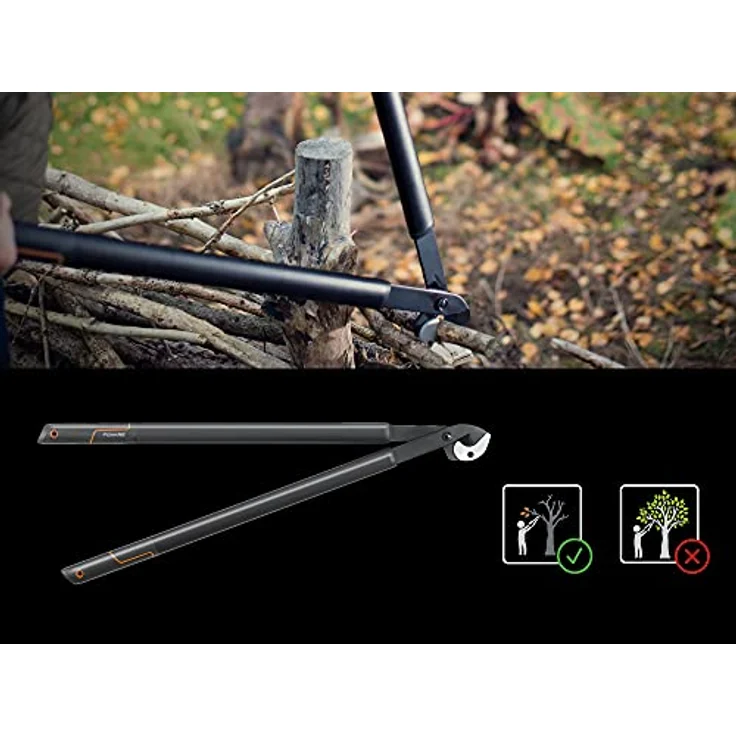 Fiskars SingleStep Amboss-Astschere für trockenes und hartes Holz, Antihaftbeschichtet, Gehärteter Präzisionsstahl, Länge 81 cm, Schwarz, L39, 1001430 – Bild 6