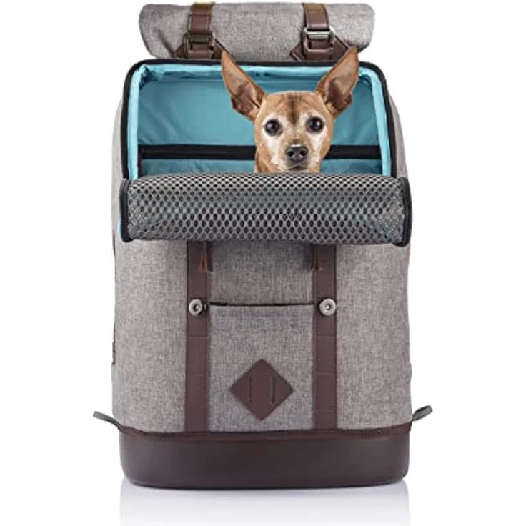 Kurgo Rucksack, Mit speziellem Hundefach, Atmungsaktives Netz und Wasserfester Boden, Für Haustiere bis 11 kg, Grau – Bild 1