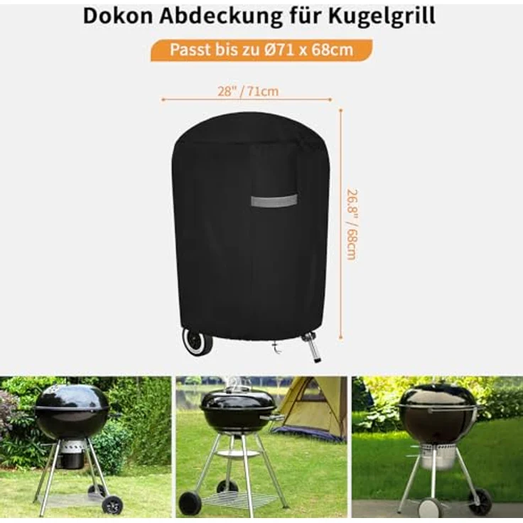 Dokon Kugelgrill Abdeckung, wetterfest aus robustem Oxford-Gewebe, wasserdicht und staubdicht mit Belüftungsöffnungen, Schutzhülle für Weber (Ø71x68cm) - Schwarz – Bild 2