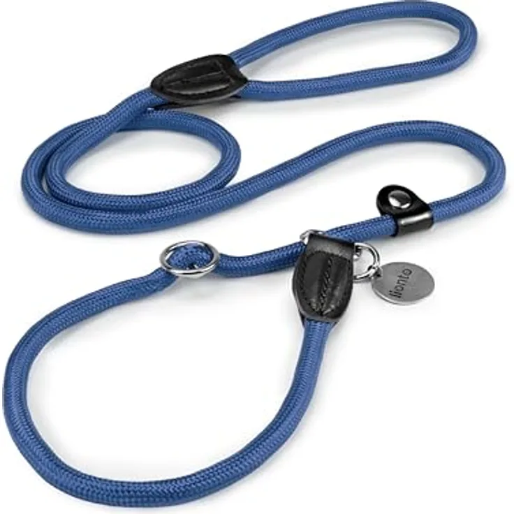 lionto Retrieverleine, robuste und wetterfeste Kombileine mit Zugstopp, für Hunde aller Größen, 120 cm, vegan, blau
