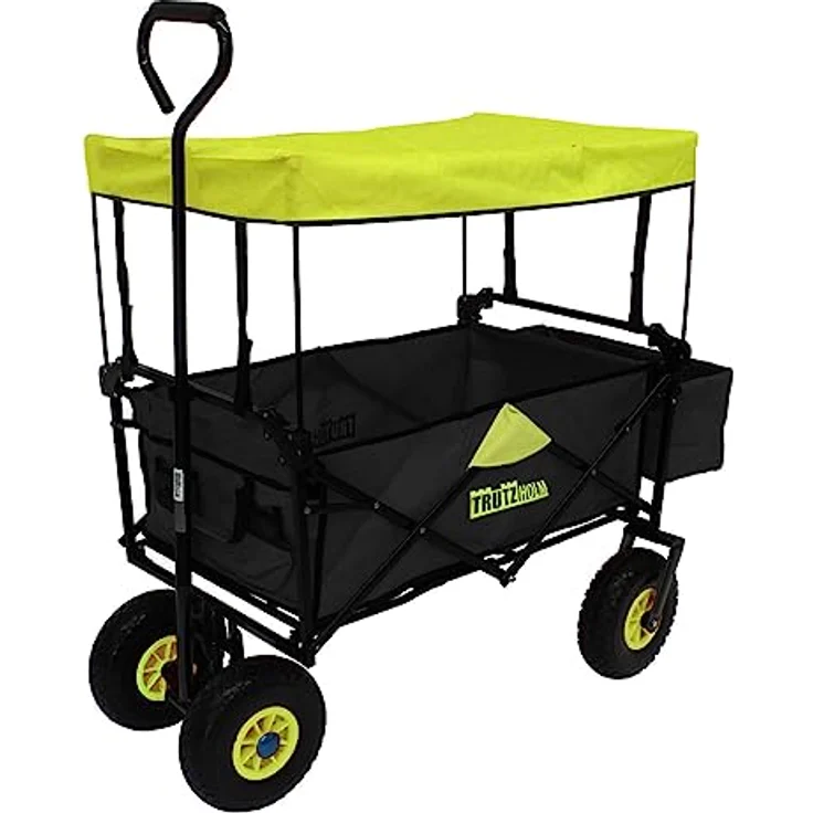 TRUTZHOLM Falt-Bollerwagen mit Vollgummi-Rädern, Hecktasche und Teleskopgriff, schwarz – Bild 1