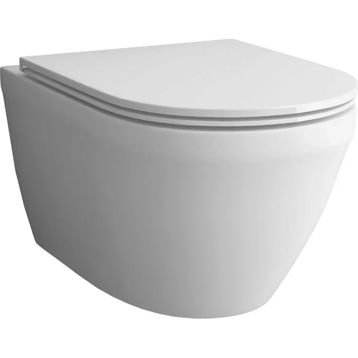 Alpenberger Tiefspül-WC - Spülrandloses Hänge WC mit WC Sitz mit Absenkautomatik, Abgang Waagerecht, Weiß - Passend Geberit, Nano-Beschichtung - Made in Europa