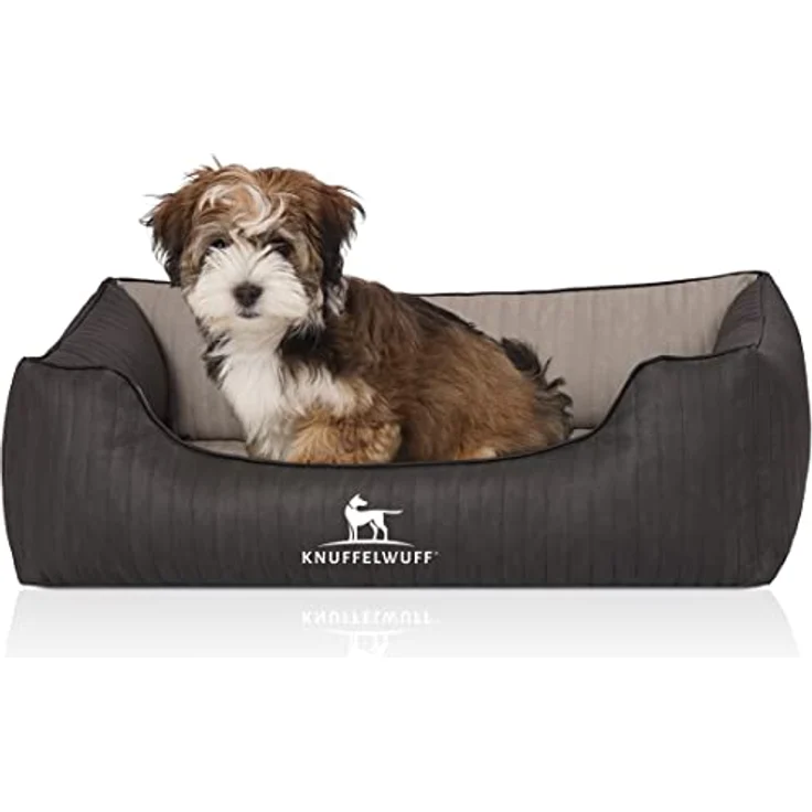 Knuffelwuff Orthopädisches Hundebett Outback aus Laser-gestepptem Kunstleder M-L 85 x 63cm Schwarz/Grau – Bild 1
