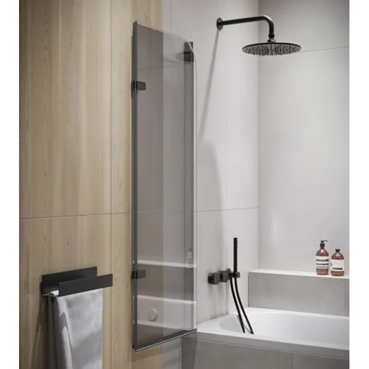 Badplaats B.V. Badewanne Austin Schwarz, 5mm Sicherheitsglas mit Nanobeschichtung, 110 x 140cm, Duschwand und Badewannenaufsatz – Bild 4