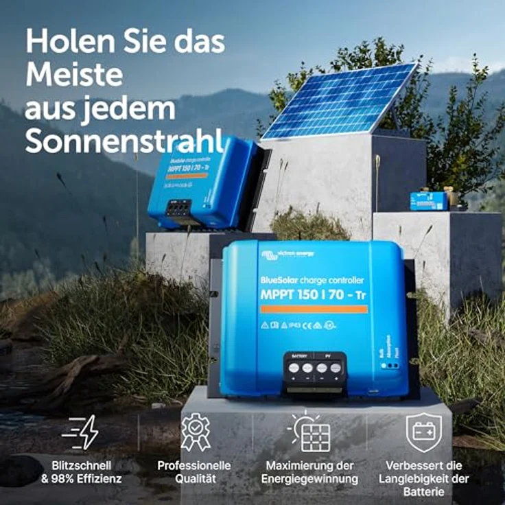 Victron Energy BlueSolar MPPT 150/70-Tr, Solar-Laderegler mit ultraschnellem Powertracking und MPP-Erkennung, grau – Bild 2