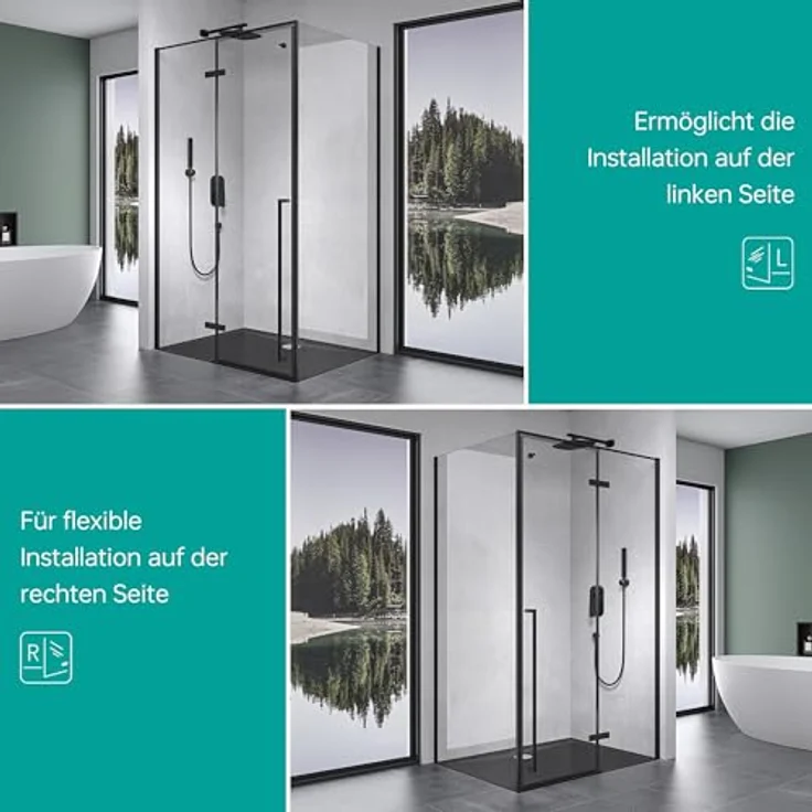 Mai & Mai Duschkabine Rav64, Eckdusche 80x100cm mit 6mm ESG-Sicherheitsglas, Schwarz, inkl. NANO-Beschichtung und Handtuchhaken – Bild 8