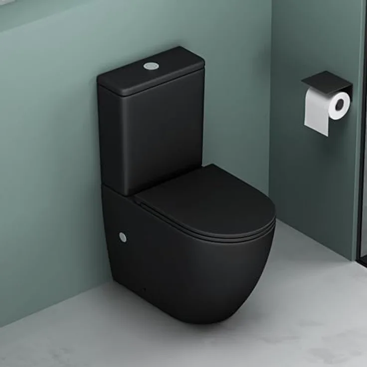 Mai & Mai Stand-WC 179T aus Keramik spülrandloses-WC matt schwarz 36x63x82cm bodenstehende-Toilette inkl.Spülkasten - Design Toilette mit Silent-Close Sitz und Easy-Clean Oberfläche