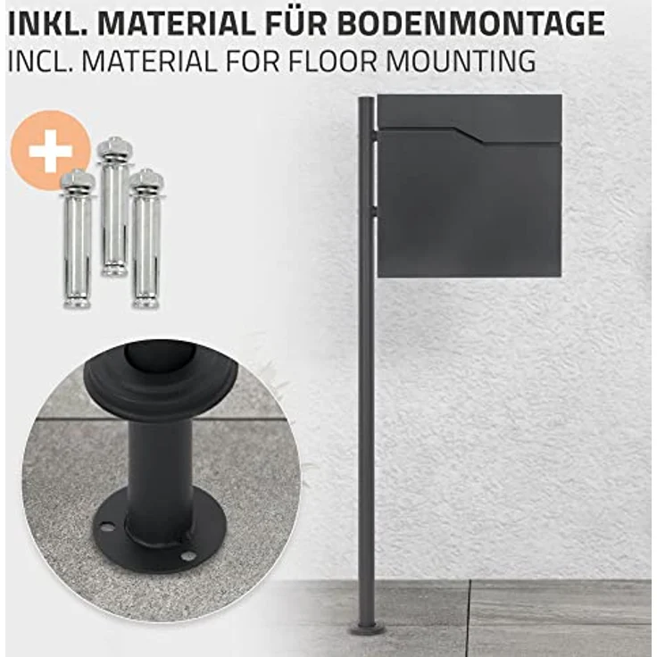 ECD Germany Standbriefkasten mit Zeitungsfach, Design Briefkasten mit Pfosten, Briefkastenanlage, Briefkastenständer Anthrazit 120cm Edelstahl, Postkasten Anthrazit 37x37cm Edelstahl pulverbechichtet – Bild 5