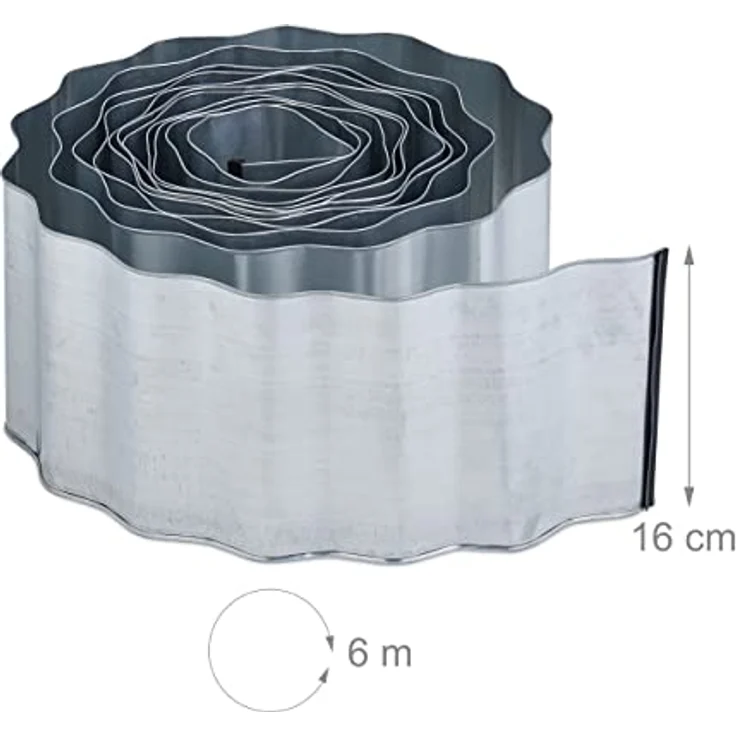 Relaxdays Rasenkante 6m, Beetbegrenzung aus Metall, verzinkt, flexibel, Umrandung f. Beet oder Rasen, 16cm hoch, Silber – Bild 4