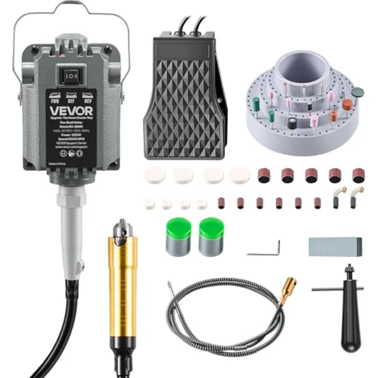 VEVOR Elektrisches Drehwerkzeug mit 1200 W, 30.000 U/min, Flexshaft-Rotationswerkzeug, Fußpedalsteuerung und 112-tlg. Zubehörset für Schleifen, Polieren & Trennen – Bild 1