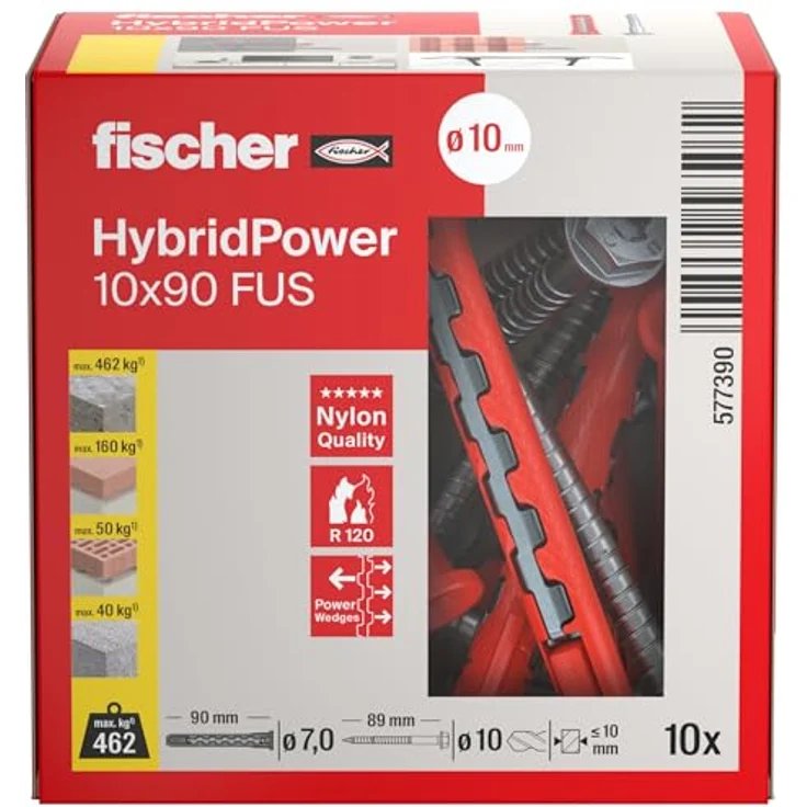 fischer HybridPower 10 x 90 FUS, Hochbelastbarer Dübel für Mauerwerk und Beton, Einfache Montage ohne Setzwerkzeug, Brandsicher – Bild 2