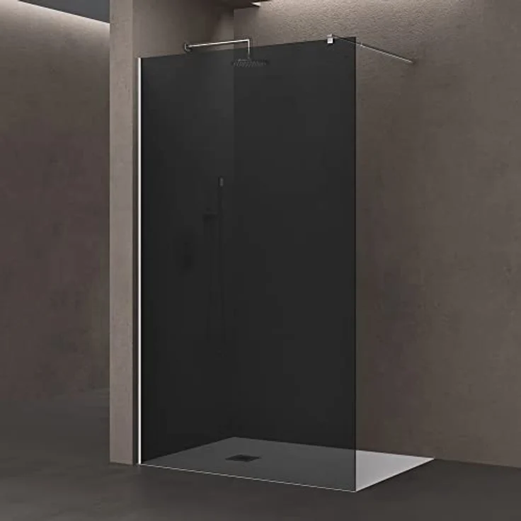 doporro Luxus Duschwand Bremen, Duschabtrennung Walk-In Dusche, 90x200 cm, 8mm ESG-Sicherheitsglas vollgrau mit Nanobeschichtung, inklusive Edelstahl-Stabilisator – Bild 1
