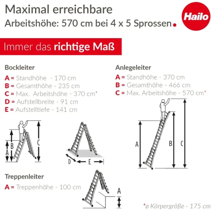 Hailo Alu-Multifunktions-Teleskopleiter M80 4x5 Sprossen - Hailo – Bild 6