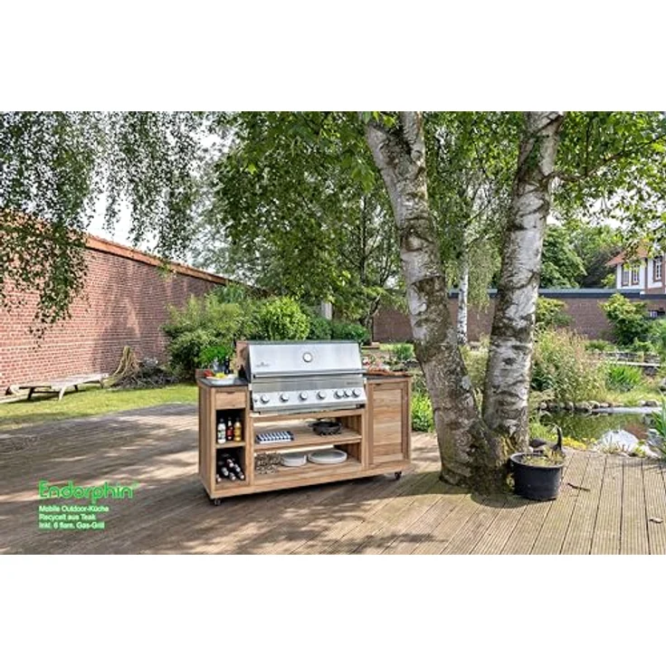 Endorphin Gasgrill Mobile Outdoor-Küche aus recyceltem Teak inkl. 6 flam. Gas-Grill, mit urban carbon Arbeitsplatte – Bild 4