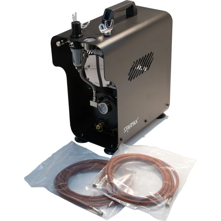 Sparmax TC-620X Airbrush Kompressor, ölfrei, 7 bar, 2,5 l Tank, leise, vollautomatisch, inkl. Druckminderer und Schlauch