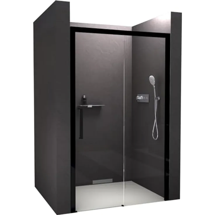 NEXTREND Nischendusche DX906 FLEX, Schiebetür mit Soft-Close, 8 mm Nano Echtglas, Profile Schwarz matt, Breite wählbar 1500 mm