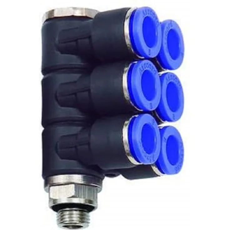 RIEGLER L-Mehrfachverteiler »Blaue Serie«, 6-fach drehbar, G 1/4 a., für Schl.-Außen-Ø 6 mm, max. 15 bar