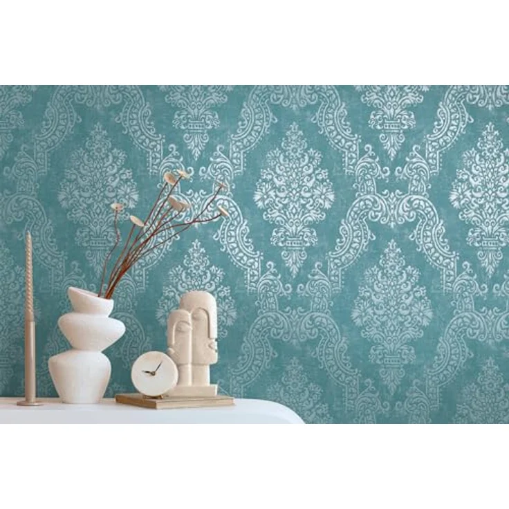 A.S. Création Pure Elegance Vliestapete, Barocktapete mit Ornamenten, 0,53 x 10,05 m, Blau-Türkis, waschbeständig, Made in Germany - 397654 – Bild 5